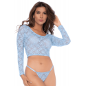 Ensemble 2 pièces en dentelle bleue pastel, crop top et string - MAL8918LBLU