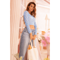Ensemble 2 pièces en dentelle bleue pastel, crop top et string - MAL8918LBLU
