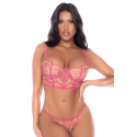 Ensemble 2 pièces résille brodée rose - MAL8914ROWP