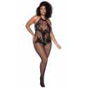 Combinaison grande taille en résille noire - MAL1116XBLK
