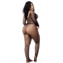 Combinaison grande taille manches longues en résille noire - MAL1102XBLK