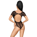 Body noir résille transparente, manches courtes