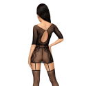 Bodystocking résille noire avec jarretelles et bas intégrés