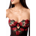 Babydoll sexy à armatures Mapalé broderie roses et string - MAL7619BKRD