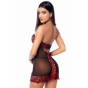 Babydoll sexy à armatures Mapalé broderie roses et string - MAL7619BKRD