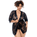 Peignoir en dentelle grande taille Mapalé avec string assorti - MAL7618XBLK