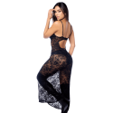 Robe longue sexy en dentelle  cuir avec string et porte-jarretelles - MAL7616BLK