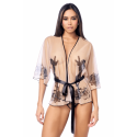 Peignoir sexy en résille imprimée transparente avec string - MAL7615NUBK