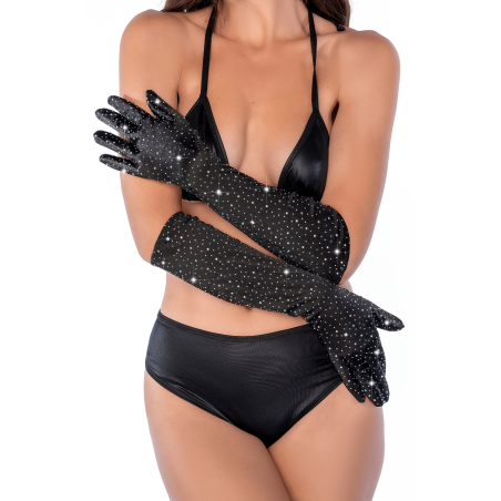 Une paire de gants satinés noirs avec strass - Mapalé