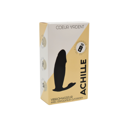 ACHILLE, Mini vibromasseur noir USB, forme pénis avec stimulation clitoridienne, avec télécommande 
