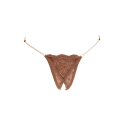 String en dentelle taupe ouvert avec chaînes dorées 