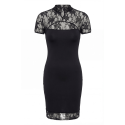 Robe courte noire dentelle florale Athéna