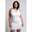 Robe blanche sensuelle avec capuche et bandeau poitrine - Adriana