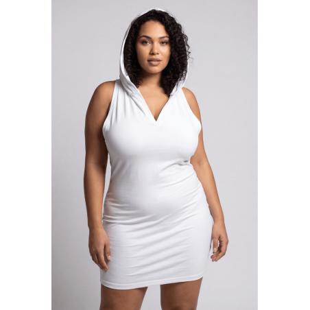 Robe blanche sensuelle avec capuche et bandeau poitrine - Adriana