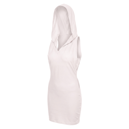 Robe blanche sensuelle avec capuche et bandeau poitrine - Adriana