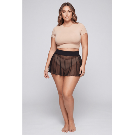 Mini Jupe Résille Transparente Noire Stella BeLily – Coupe Évasée & Ceinture Élastique | Style Lingerie Glamour