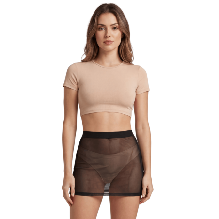 Jupe Courte Résille Transparente Noire Maya BeLily – Coupe Droite & Ceinture Élastique | Style Lingerie Fetish