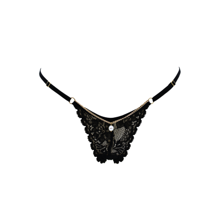 String noir en dentelle avec bijou et chaîne dorée 