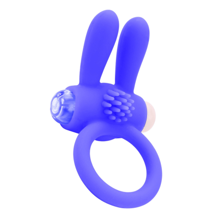 Anneau vibrant silicone bleu avec oreilles de lapin