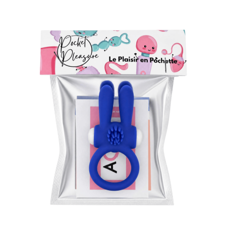 Anneau vibrant silicone bleu avec oreilles de lapin
