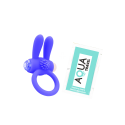 Anneau vibrant silicone bleu avec oreilles de lapin