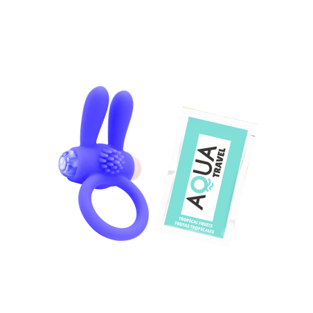 Anneau vibrant silicone bleu avec oreilles de lapin