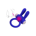 Anneau vibrant silicone bleu avec oreilles de lapin