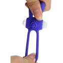 Anneau vibrant silicone bleu avec oreilles de lapin