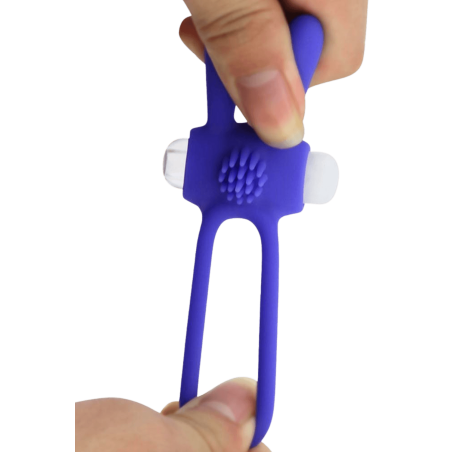 Anneau vibrant silicone bleu avec oreilles de lapin
