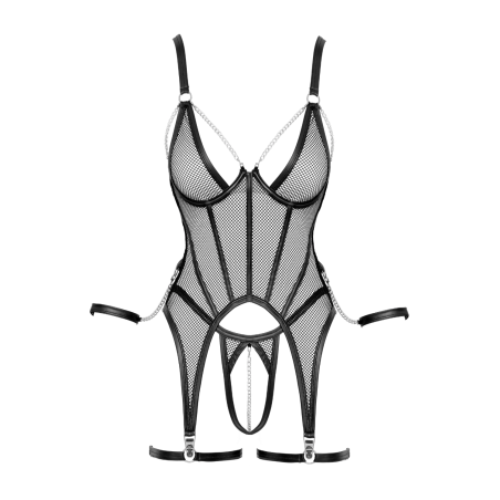 Ensemble Porte-Jarretelles  String Ouvert Résille Noir - Cottelli