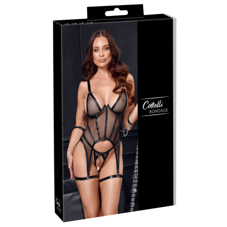 Ensemble Porte-Jarretelles  String Ouvert Résille Noir - Cottelli