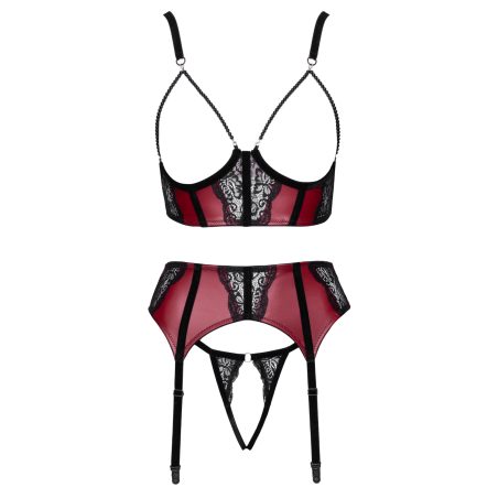 Ensemble Jarretelles 3 Pièces Rouge Foncé  Noir - Cottelli