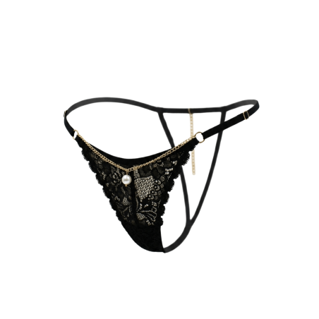 String Noir Dentelle Florale Chaîne Dorée & Bijou – Taille Unique Ajustable S au XXL