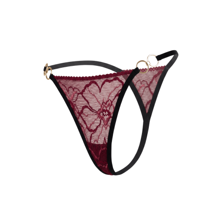 String Bordeaux Dentelle Florale Anneaux Dorés Détachables – Taille Unique Ajustable S au XXL