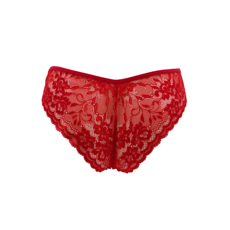 Culotte Rouge Dentelle Florale & Nœud Satin — Taille Unique S au XL