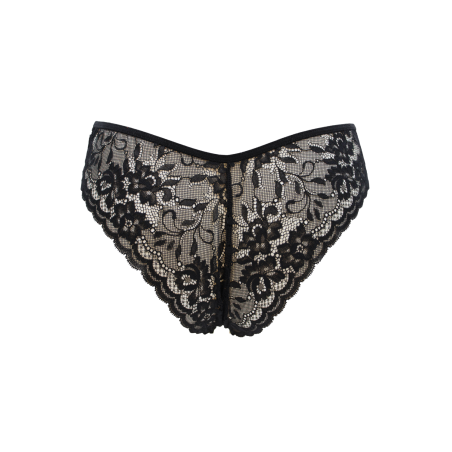 Culotte Noire Melania Dentelle Florale & Nœud Satin — Taille Unique S au XL