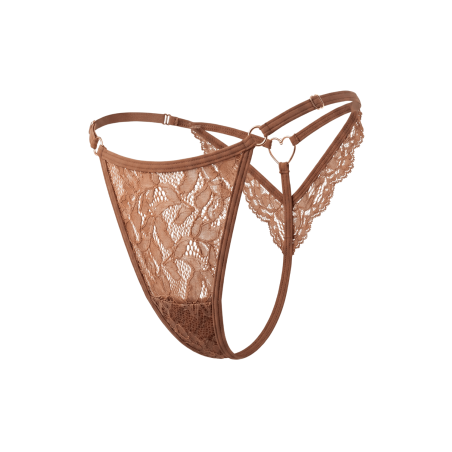 String Taupe Dentelle Raffinée & Bijou Cœur Doré — Taille Unique S au XXL